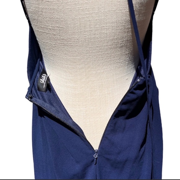 🌻Lulu's Blue Open-Back Long V-Neck Strappy Formal Dress Size Small - Picture 6 of 9